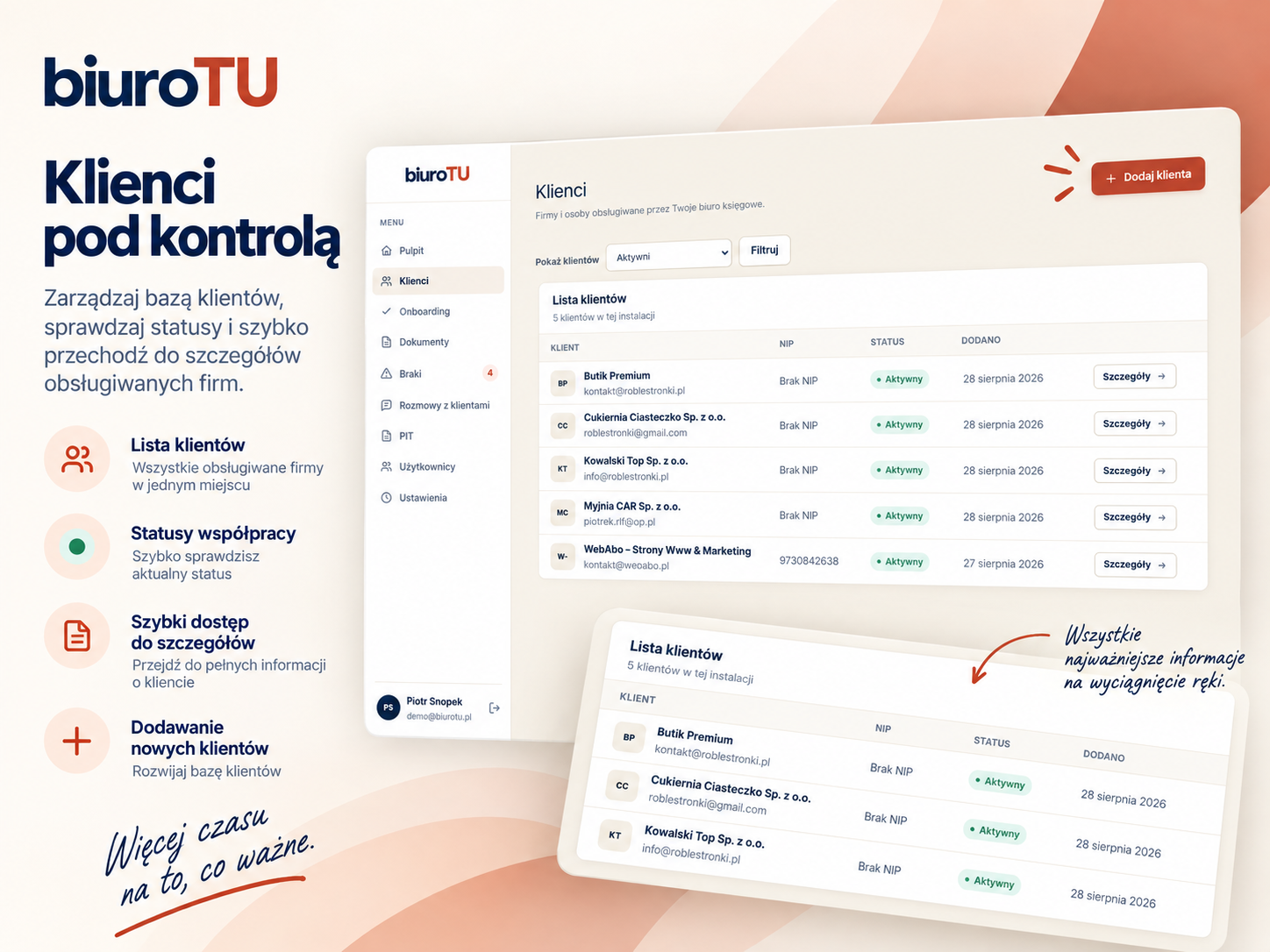Lista klientów w panelu biuroTU