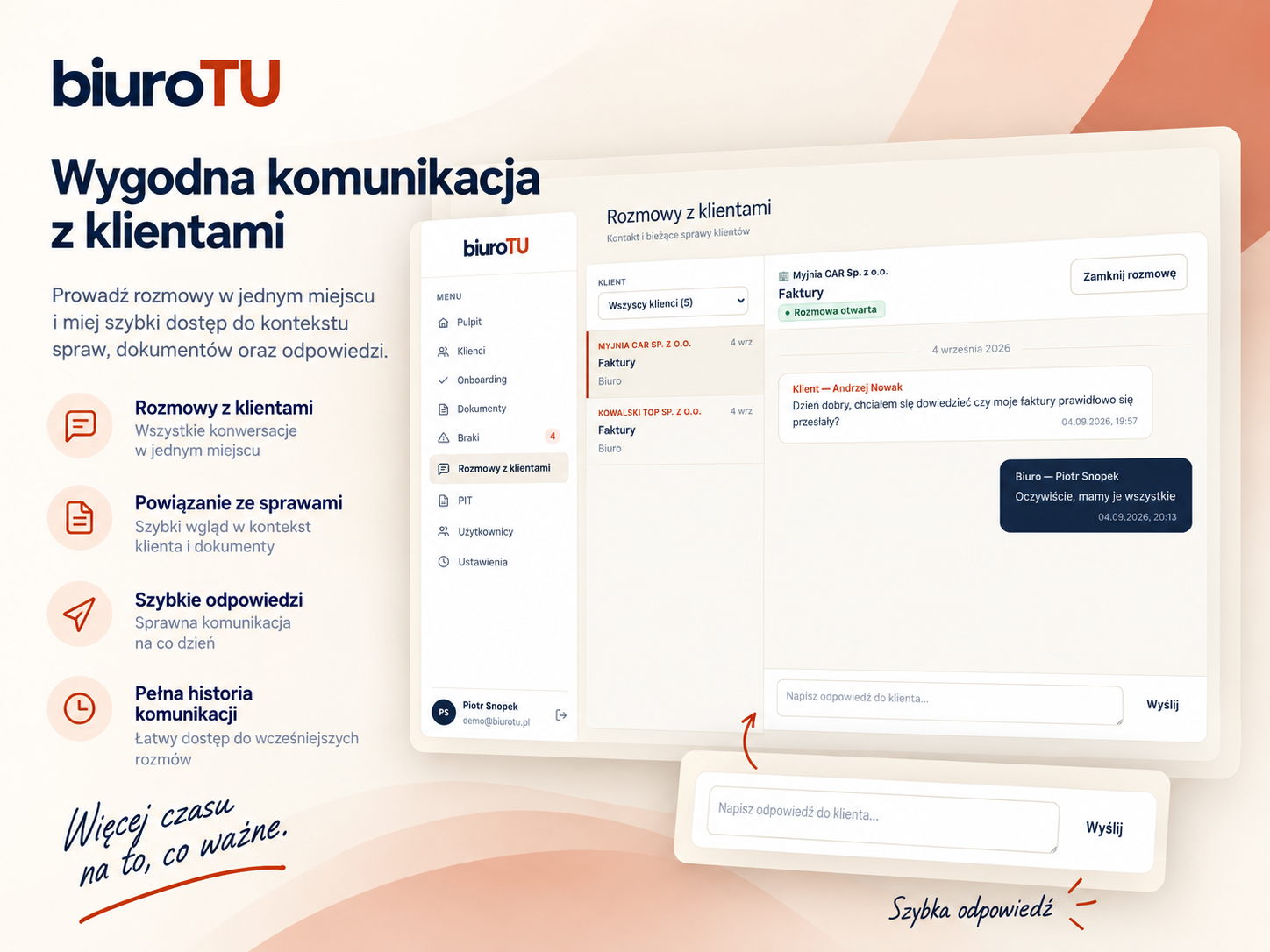 Widok rozmów z klientami w panelu biuroTU