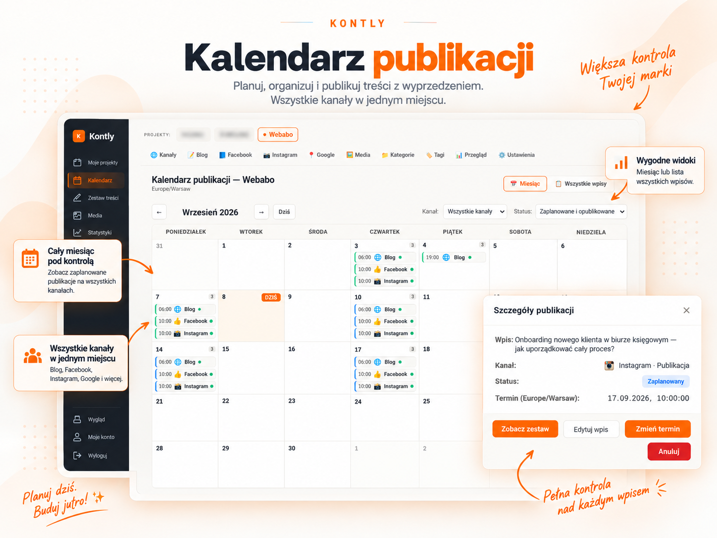 Kontly — kalendarz i harmonogram publikacji dla wszystkich kanałów