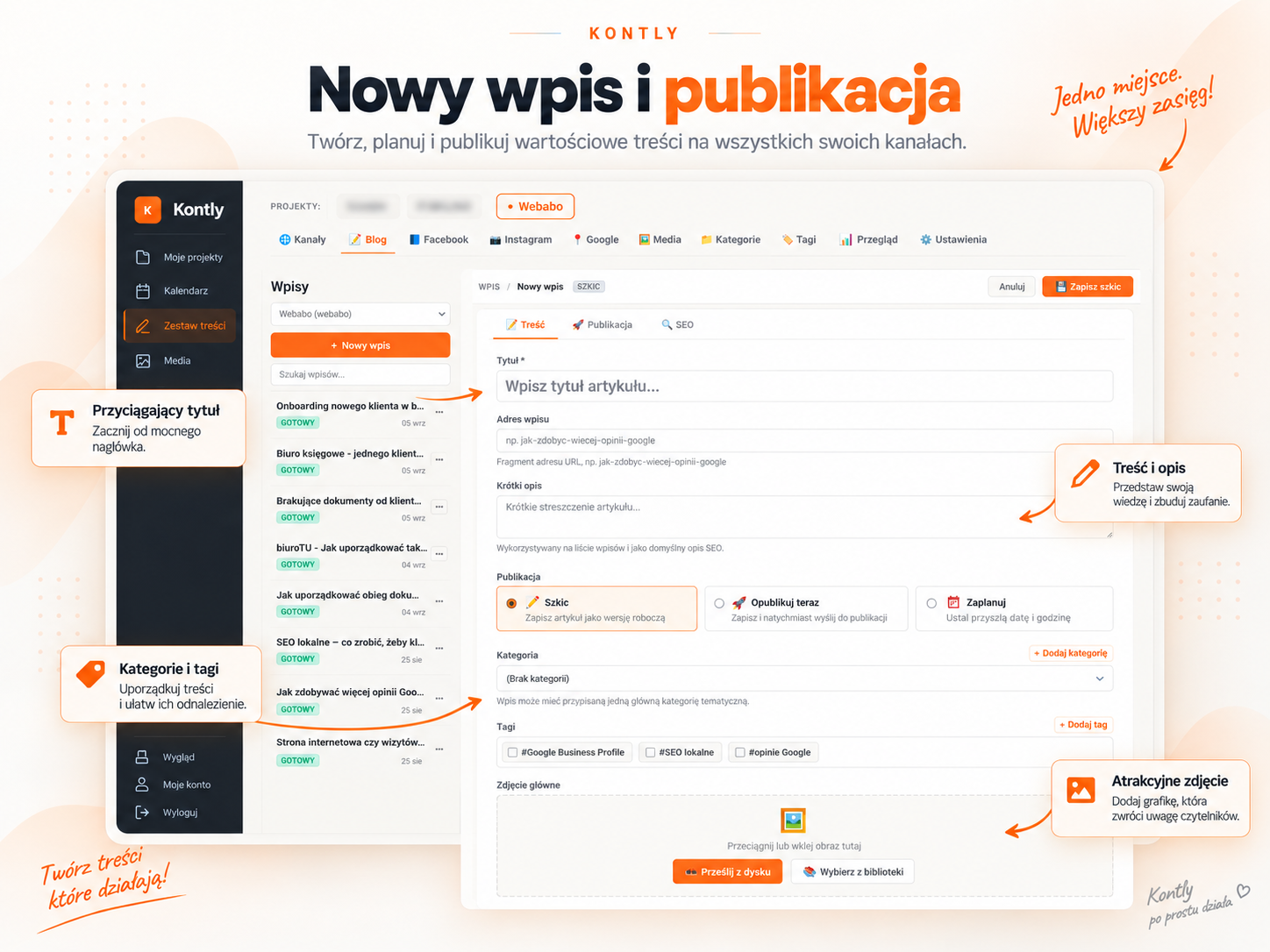 Kontly — edytor treści, publikacja i parametry SEO