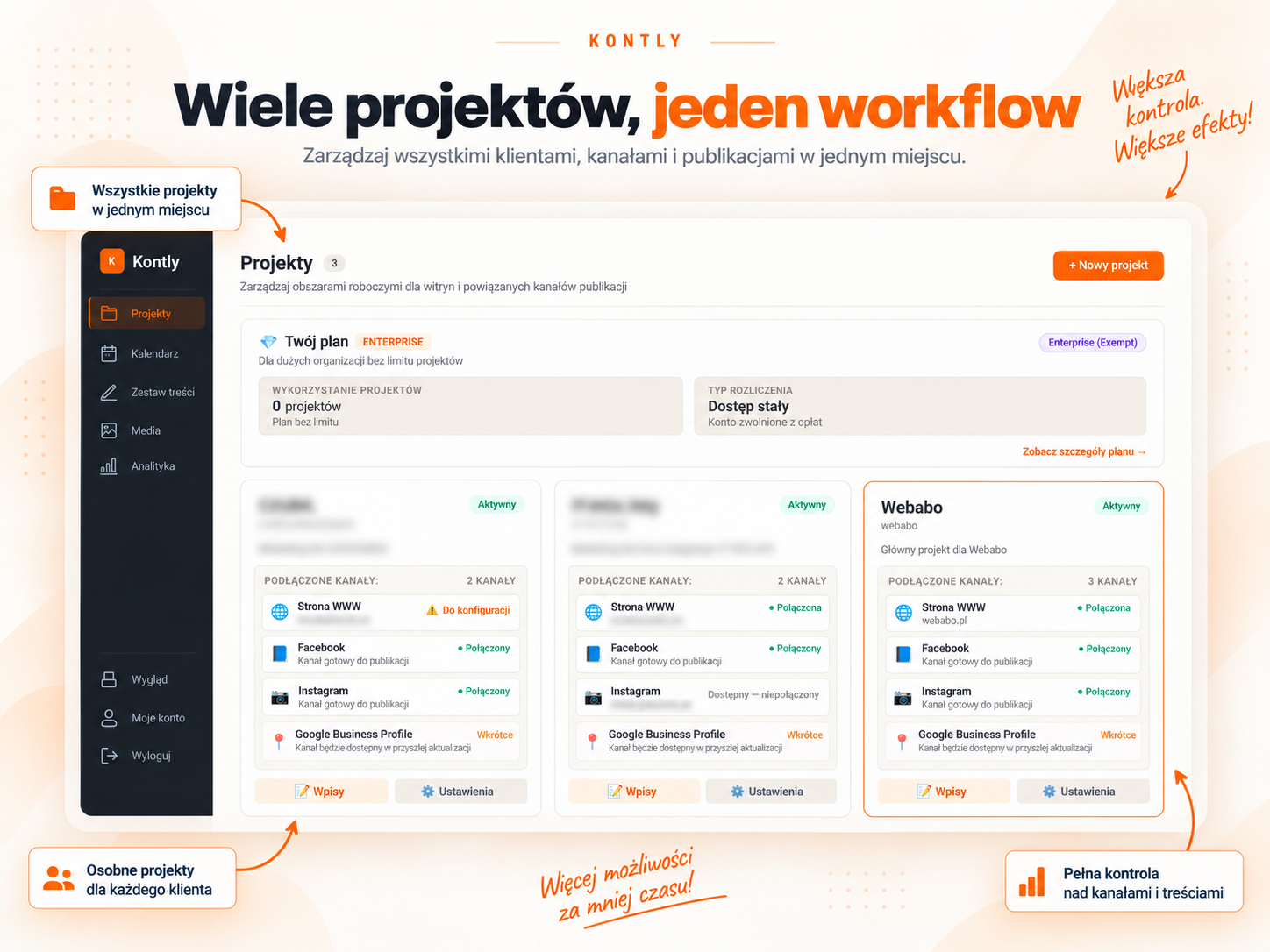 Kontly — widok wielu projektów i klientów w jednym panelu
